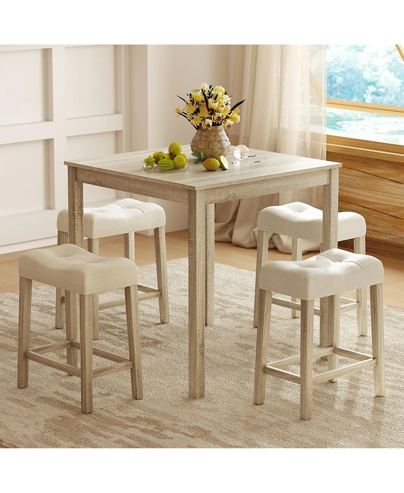 Gymax Bar Stools Set of 4 w/ Footrest Rubber Wood Frame for Kitchen Island