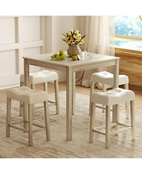 Gymax Bar Stools Set of 4 w/ Footrest Rubber Wood Frame for Kitchen Island