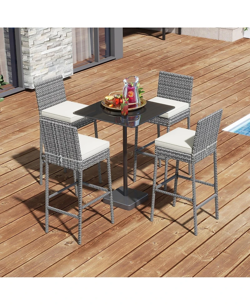 Gymax Pcs Patio Wicker Barstools Bar Height Chairs W/ Cushions Backyard