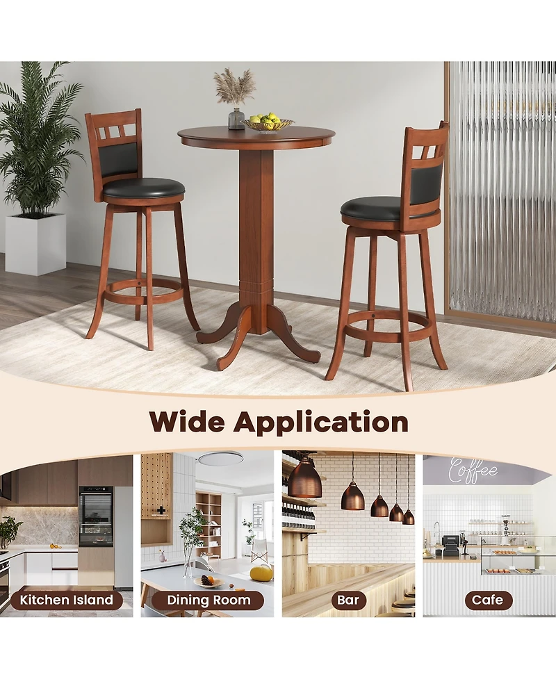Gymax Wood Swivel Bar Stools Set of 4 With Faux Leather Upholstered Seat and Back
