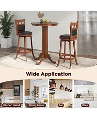 Gymax Wood Swivel Bar Stools Set of 4 With Faux Leather Upholstered Seat and Back