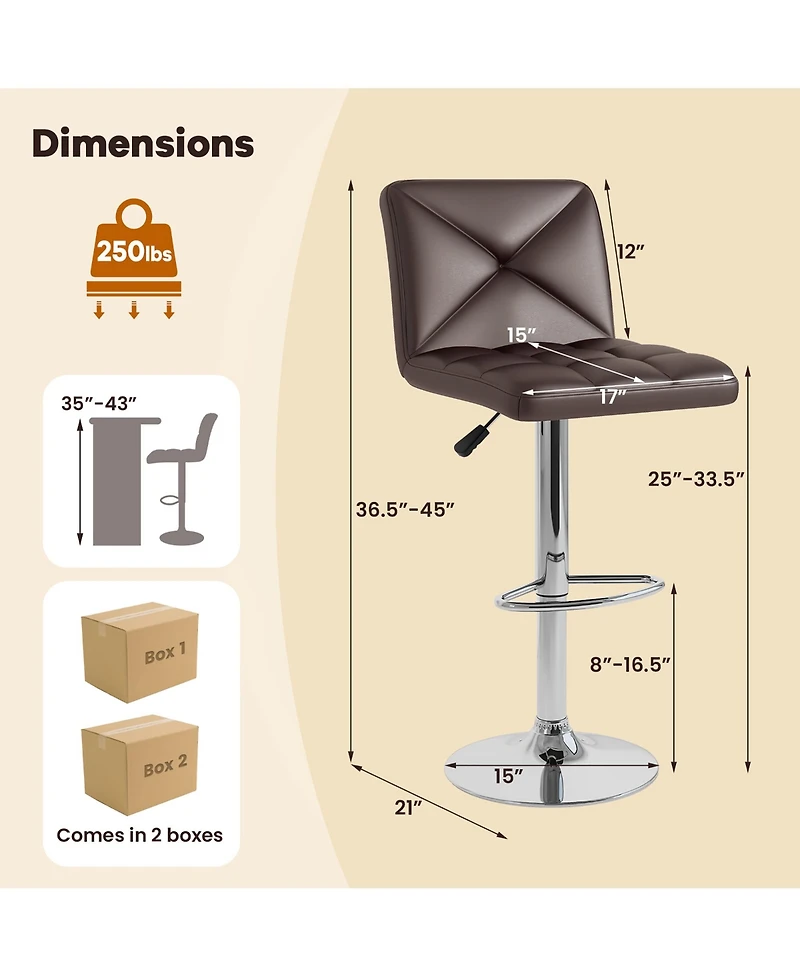 Gymax 4 Pcs Bar Stools Pu Leather Swivel Chairs Height Adjustable Upholstered Barstools