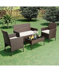 gaomon 4 Pieces Patio Furniture Set, Outdoor with Soft Cushions and Coffee Table, All-Weather Rattan Set Seats