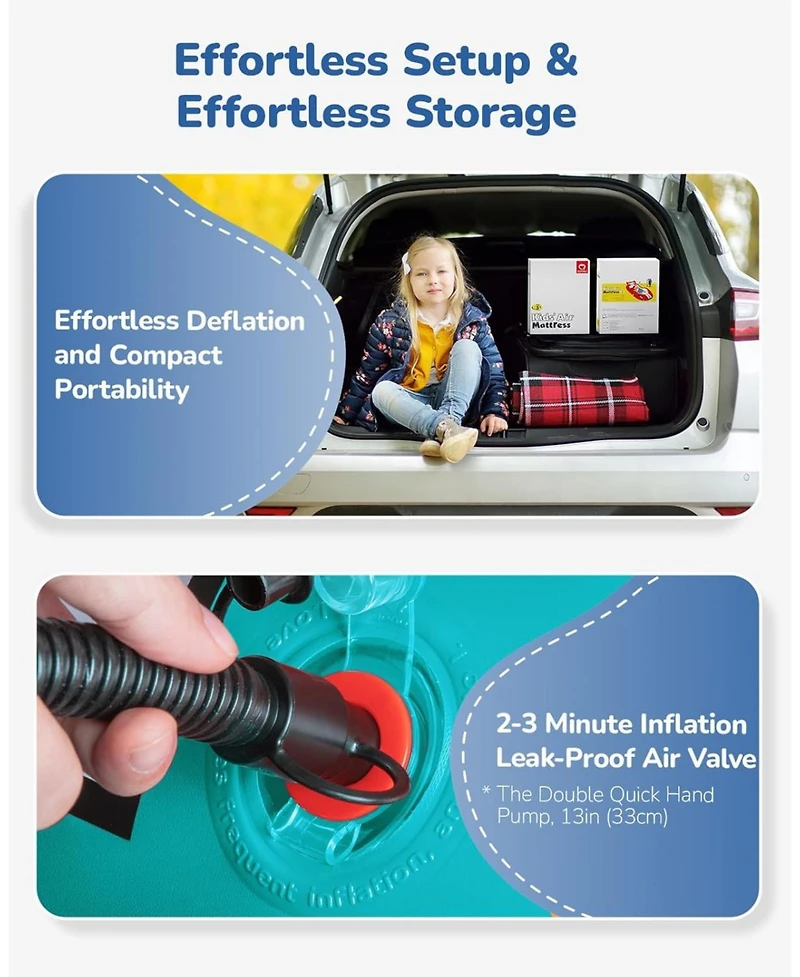 Qpau Inflatable Toddler Travel Bed with Side Rails, Portable Toddler Air Mattress for Camping and Travel, Hand Pump Included