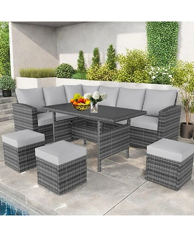 Gaomon 7 piece outdoor patio furniture set with all weather rattan sectional sofa, dining table, and seating for up to 9-ideal for garden or porch.
