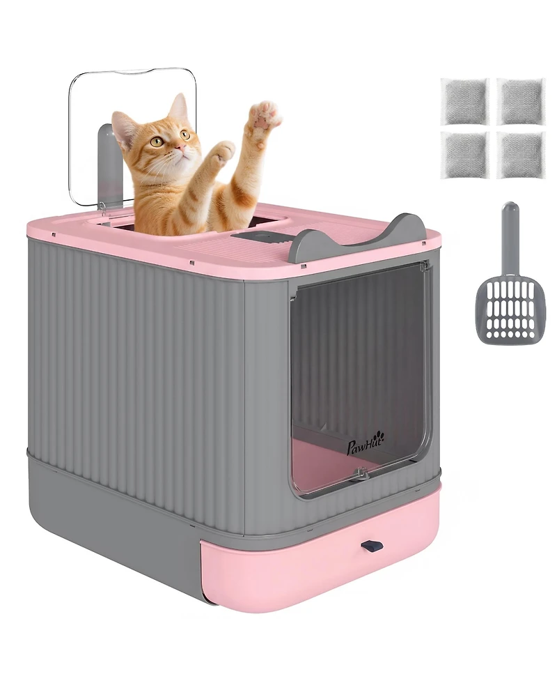 PawHut Cat Litter Box with Lid, Enclosed Litter Box for Medium Cats
