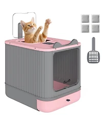 PawHut Cat Litter Box with Lid, Enclosed Litter Box for Medium Cats