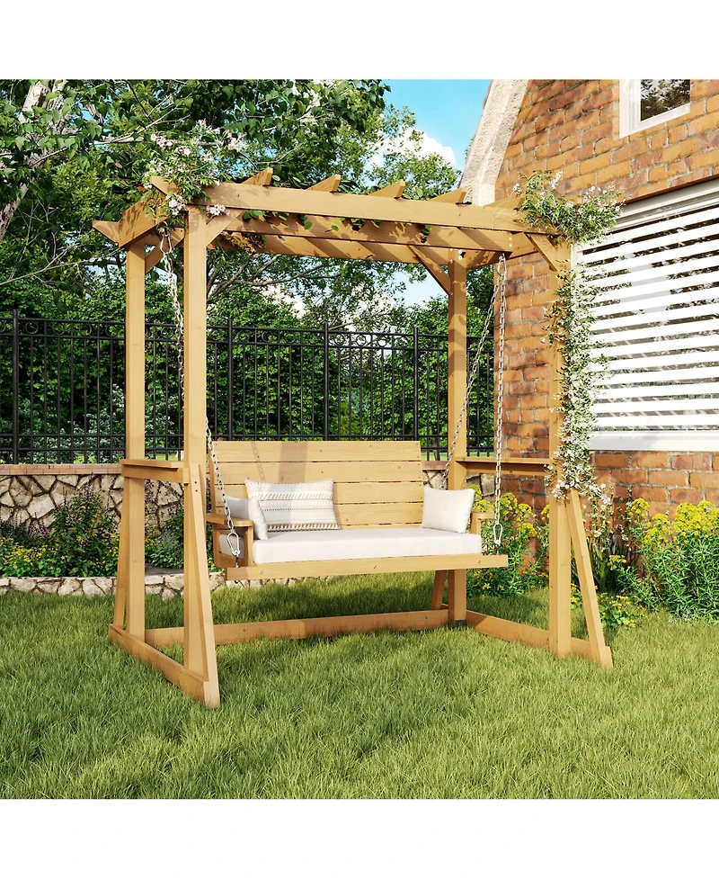 Homsee Solid Wood Pavilion Style Swing Chair, Garden Swing, Porch Swing