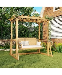 Homsee Solid Wood Pavilion Style Swing Chair, Garden Swing, Porch Swing