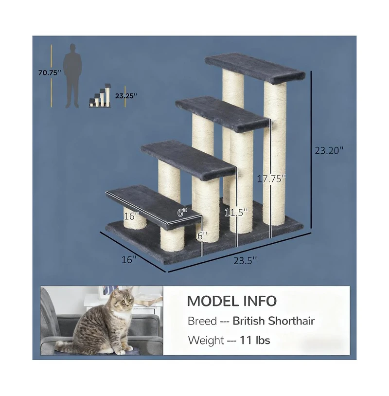 Zeus & Ruta 4 Tier Cat Tree Step Tower Pet Activity Center with Sisal Scratching Post for Indoor Cats