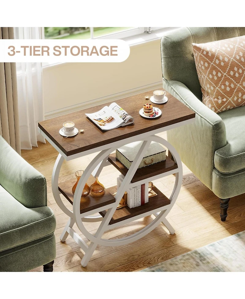 Tribesigns 3-Tier End Table Set of 2, Narrow Sofa Side Table with Storage, Industrial Nightstand with Geometric Metal Frame