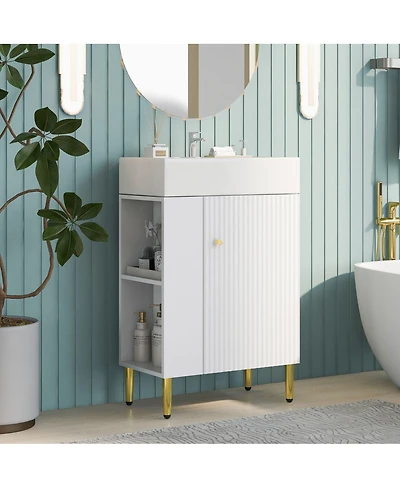 Sillysis 22" Modern Freestanding Bathroom Vanity with Ceramic Sink, Side Storage Cabinet, Soft Close Door for Small Spaces