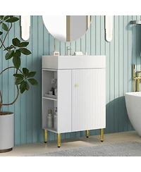 Sillysis 22" Modern Freestanding Bathroom Vanity with Ceramic Sink, Side Storage Cabinet, Soft Close Door for Small Spaces