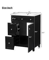 Sillysis Bathroom Vanity Cabinet with Ceramic Sink, 2 Drawers and Door, Compact Storage for Small Spaces