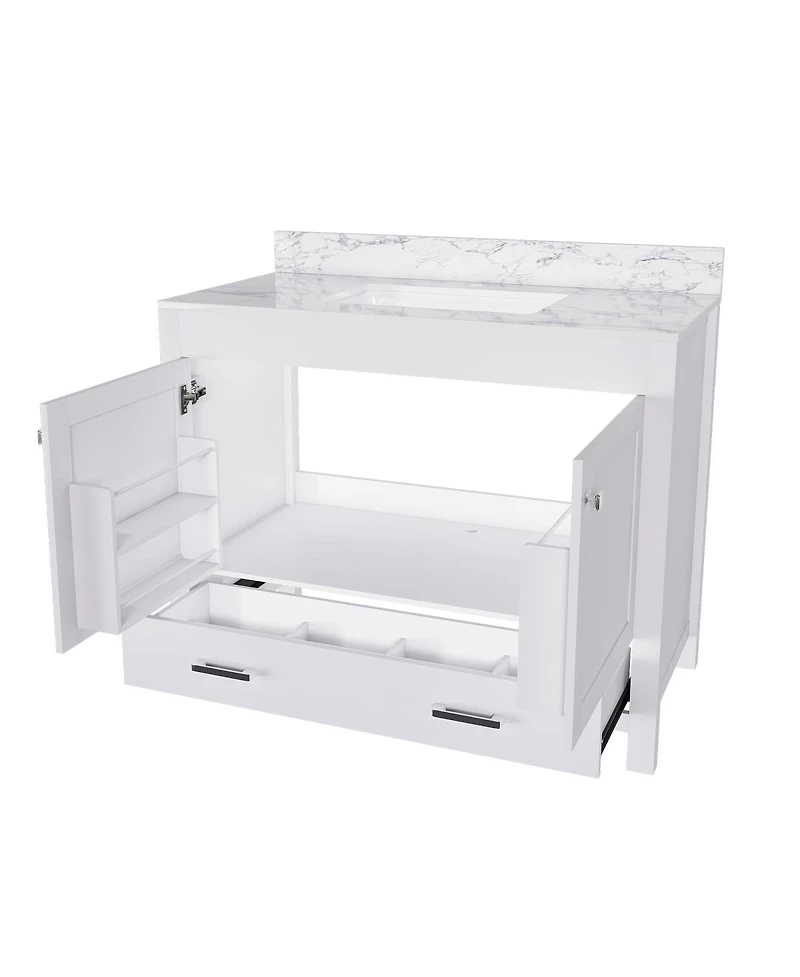 Sillysis Bathroom Vanity with Sintered Stone Carrara Top, Large Storage Drawer and Soft Close Doors