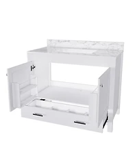 Sillysis Bathroom Vanity with Sintered Stone Carrara Top, Large Storage Drawer and Soft Close Doors