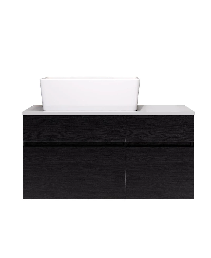 Sillysis Floating Bathroom Vanity with Vessel Ceramic Sink, Soft Close Drawer, Wall Mounted for Small Spaces