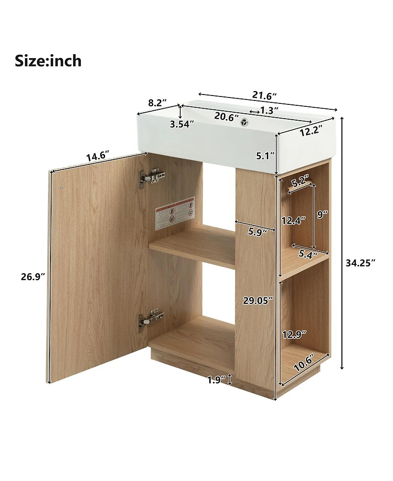 Sillysis Bathroom Vanity with Ceramic Sink, Mdf Cabinet, Soft Close Door and Tissue Holder for Small Spaces