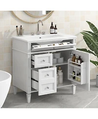 Sillysis Bathroom Vanity with Ceramic Sink, Solid Wood Cabinet, Ample Storage Drawers Adjustable Shelf for Small