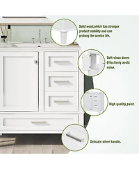 Sillysis Sage Green Bathroom Vanity with Ceramic Sink, Freestanding Solid Wood Mdf Cabinet, 3 Drawers Soft Close Door for Small Bathrooms