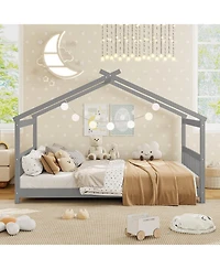 Sugift Full House Bed Montessori Floor Bed with Headboard