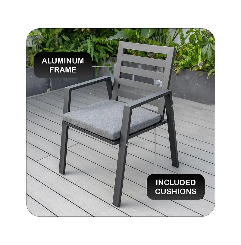 LeisureMod Chelsea Outdoor Dining Armchair - Modern Patio Chair with Aluminum Frame, Weather Resistant Uv-Protected Cushions Olefin Fabric.