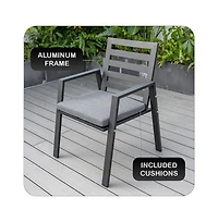 LeisureMod Chelsea Outdoor Dining Armchair - Modern Patio Chair with Aluminum Frame, Weather Resistant Uv-Protected Cushions Olefin Fabric.