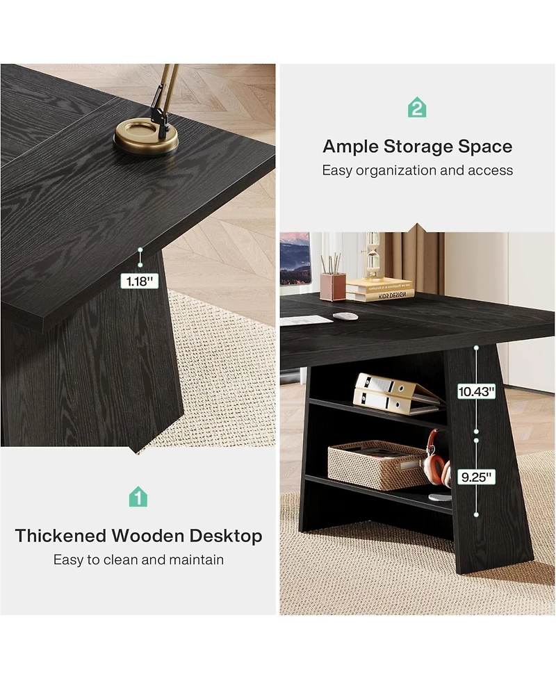 Tribesigns 63-Inch Executive Desk, Modern Desk with Double Pedestal and Storage Shelves, Simple Large Computer Writing Table
