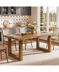 Tribesigns 63" Solid Wood Dining Table for 4-6, Farmhouse Pine Wood Kitchen Table with Live Edge Tabletop