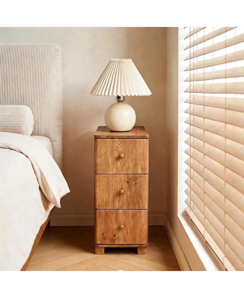 Tribesigns Solid Wood Nightstand with 3 Drawers, Narrow Farmhouse Bedside Table