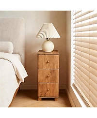 Tribesigns Solid Wood Nightstand with 3 Drawers, Narrow Farmhouse Bedside Table