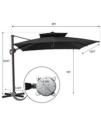 Pellebant Outdoor Patio Double Top 9x11FT Aluminum Cantilever Umbrella 360degree(s) Rotation