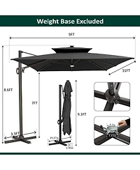 Pellebant Outdoor Patio Aluminum Double Canopy Led Solar Lights Cantilever Umbrella