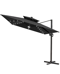 Pellebant Outdoor Patio Aluminum Double Canopy Led Solar Lights Cantilever Umbrella