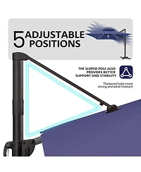 Pellebant Outdoor Patio 10X13FT Aluminum Double Canopy Led Solar Lights Cantilever Umbrella