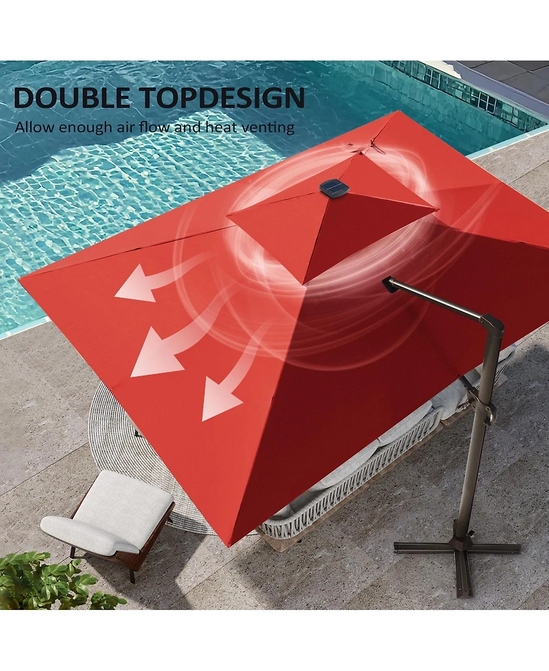 Pellebant Outdoor Patio 10X13FT Aluminum Double Canopy Led Solar Lights Cantilever Umbrella