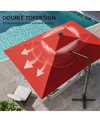 Pellebant Outdoor Patio 10X13FT Aluminum Double Canopy Led Solar Lights Cantilever Umbrella