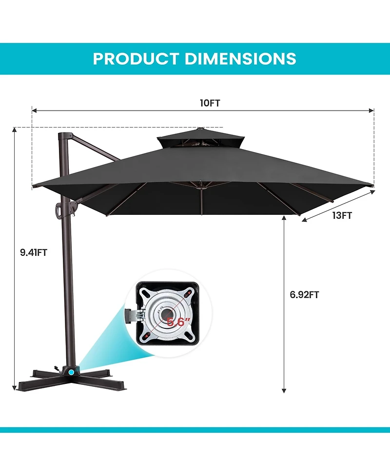 Pellebant Outdoor Patio Aluminum Double Top Cantilever Umbrella