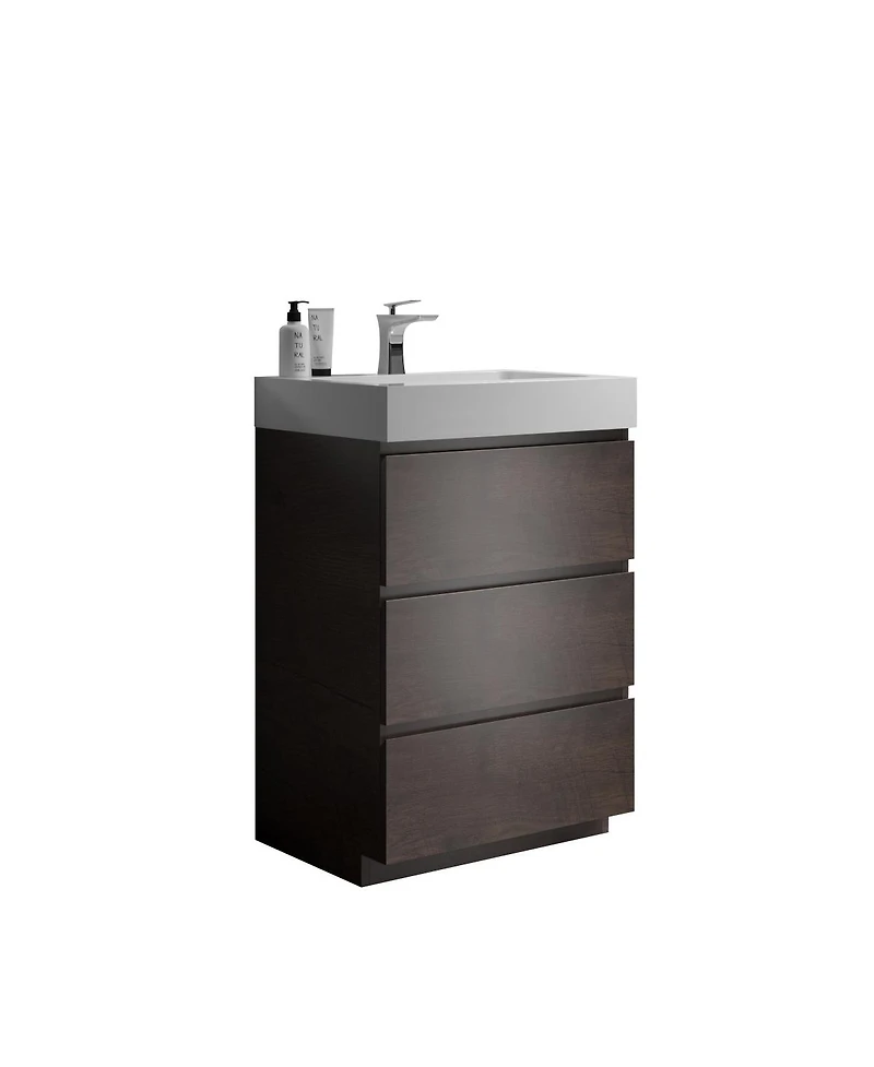 Sillysis 24" Walnut Freestanding Bathroom Vanity with Sink, Modern Melamine Bathroom Storage Cabinet without Faucet