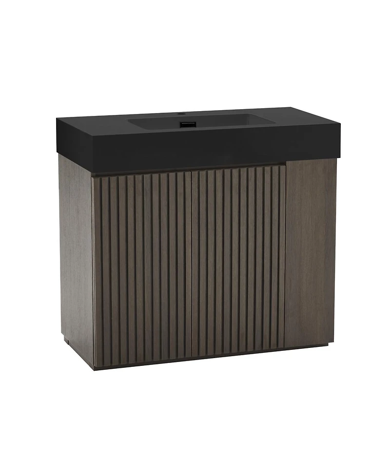 Sillysis Modern Bathroom Vanity with Quartz Sink, Soft-Close Doors, Open Shelf Storage, Winston Mid-Century Fluted Cabinet
