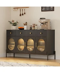 gaomon 62" Modern Sideboard Buffet Cabinet - Large Storage Console Table with Adjustable Shelves and 3 Drawers and 3 Glass Doors for Dining Room