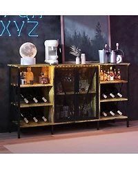 gaomon 55" Wine Bar Cabinet with Led Light, Modern Liquor Cabinet Station with Wine Rack and Mesh Door, Kitchen Sideboard Buffet Cabinet.