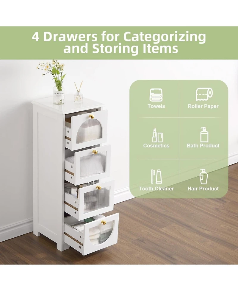 gaomon Small Bathroom Cabinet with Drawers, Freestanding Bathroom Floor Cabinet, 11.8 x 11.8 x 33.1 Inches Slim Storage Organizer.