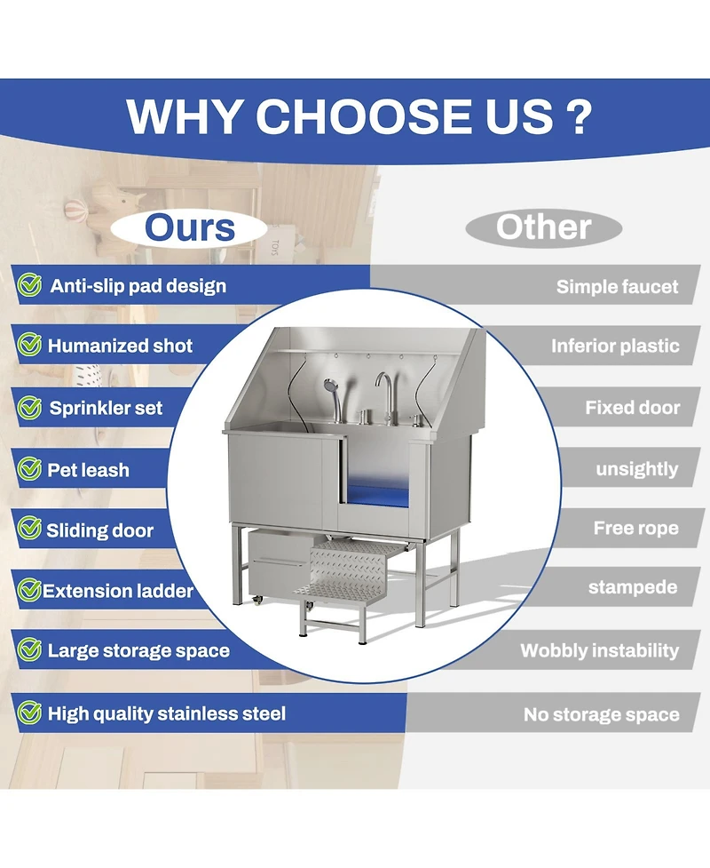 Zeus and Ruta Stainless Steel Pet Washing Station With Non Slip Mat For Cats Small Dogs Professional Grooming Bathtub Easy Clean