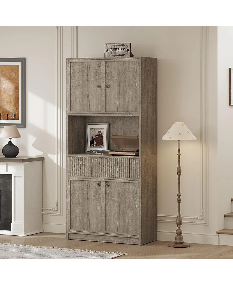 gaomon 70" Tall Kitchen Pantry Cabinet with Doors, Fluted Drawer and Adjustable Shelves