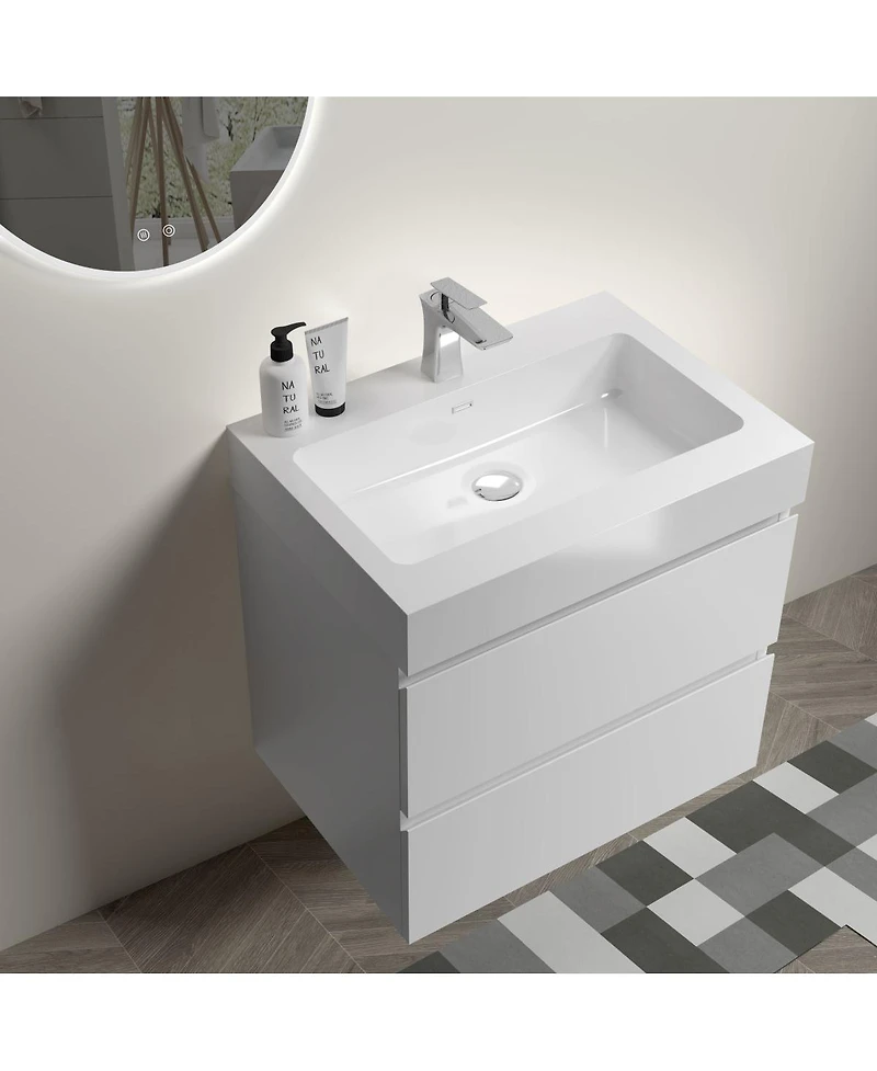 Sillysis 24" Wall Mounted Bathroom Vanity with Sink, Modern Large Storage Floating Bathroom Vanity without Faucet, Pre-assembled