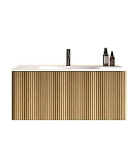 Sillysis Floating Bathroom Vanity with Integrated Ceramic Sink, Modern Wall Mounted Bathroom Vanity without Faucet, Pre-assembled