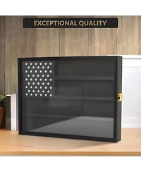 gaomon Challenge Coin Display Case,4-Row Wooden Challenge Coin Holder Display with Double-Groove Shelves,Lock&Acrylic Door for Military Medals, Casino