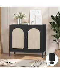 gaomon Rattan Sideboard Buffet Cabinet Set of 2, Boho Accent Kitchen Storage Liquor Bar Console Cabinet with Adjustable Shelf for Living Room, Hallway