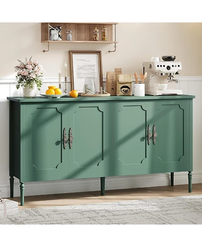 gaomon 59" vintage sideboard buffet cabinet with 4 doors and adjustable shelves-stylish coffee bar storage for living room, kitchen, or hallway.